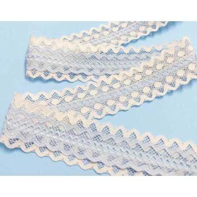 Entredós encaje nylon doble marfil y celeste (ancho...