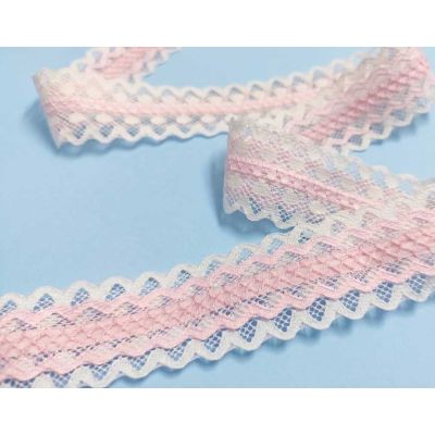 Entredós encaje nylon doble marfil y rosa (ancho 4,5cms) "Venus
