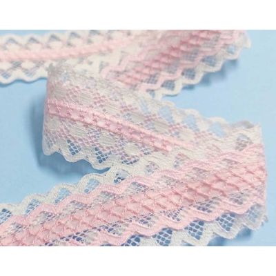 Entredós encaje nylon doble marfil y rosa (ancho 4,5cms) "Venus 2