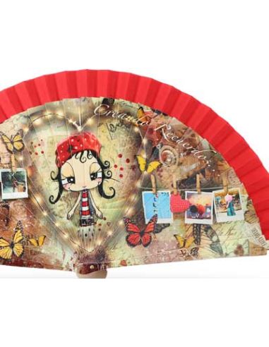 Abanico madera con caja "Creando recuerdos" rojo de Malamalaka