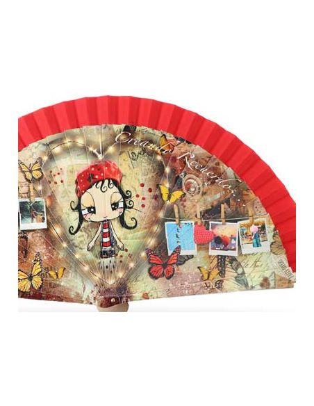 Abanico madera con caja "Creando recuerdos" rojo de Malamalaka