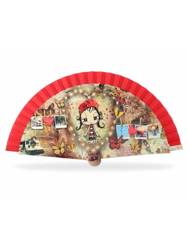 Abanico madera con caja "Creando recuerdos" rojo de Malamalaka