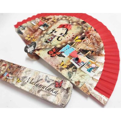 Abanico madera con caja "Creando recuerdos" rojo de Malamalaka 2