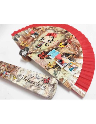 Abanico madera con caja "Creando recuerdos" rojo de Malamalaka