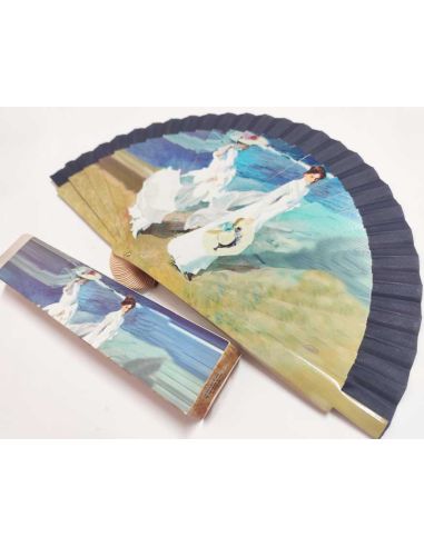 Abanico madera con caja "Paseo a orillas del mar de Sorolla"