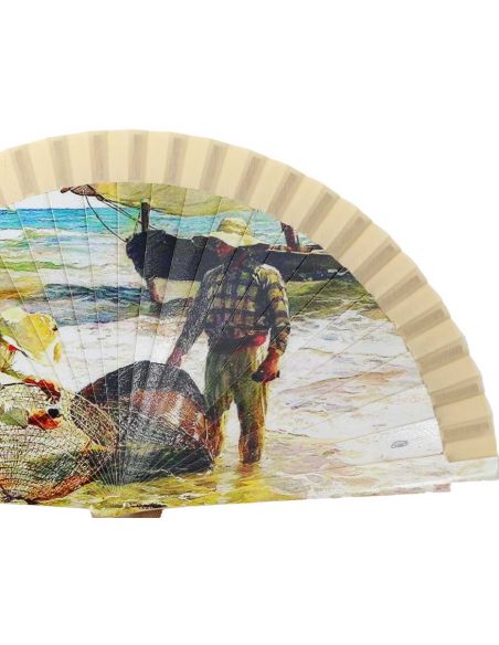 Abanico madera con caja "Pescadores Valencianos de Sorolla"
