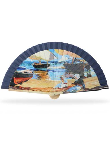 Abanico madera con caja "Cosiendo las redes de Sorolla"