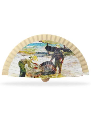 Abanico madera con caja "Pescadores Valencianos de Sorolla"